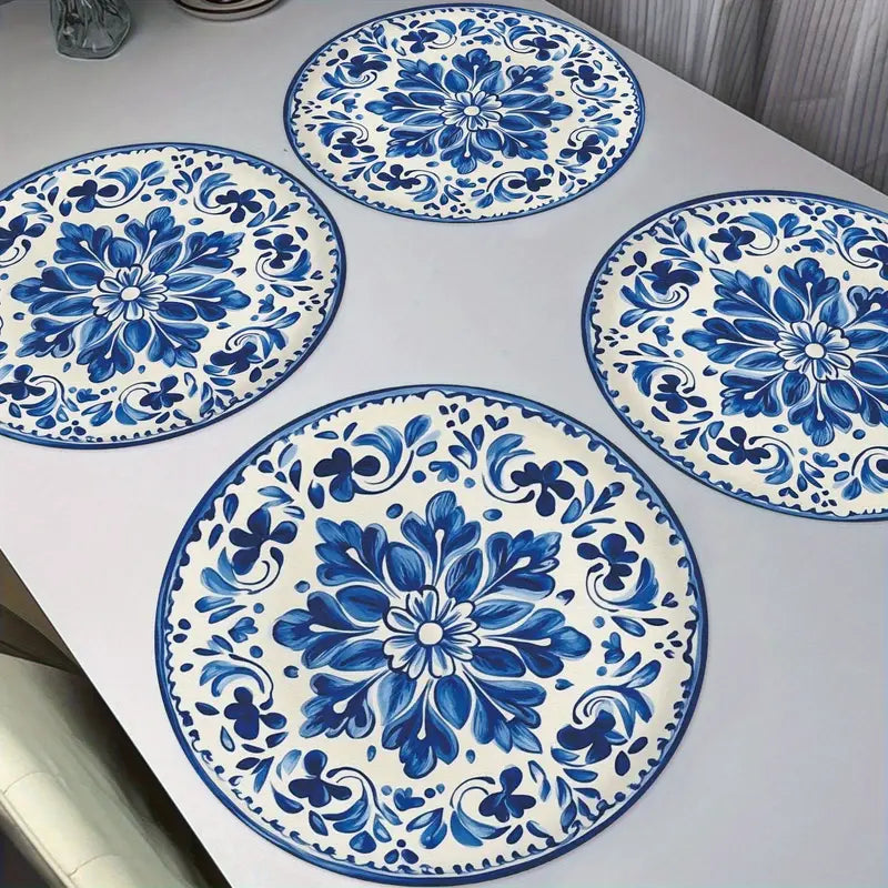 Blue and White Floral Round Placemats