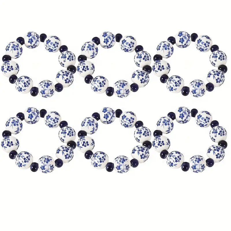 Hand-Painted Blue And White Beads Napkin Ring