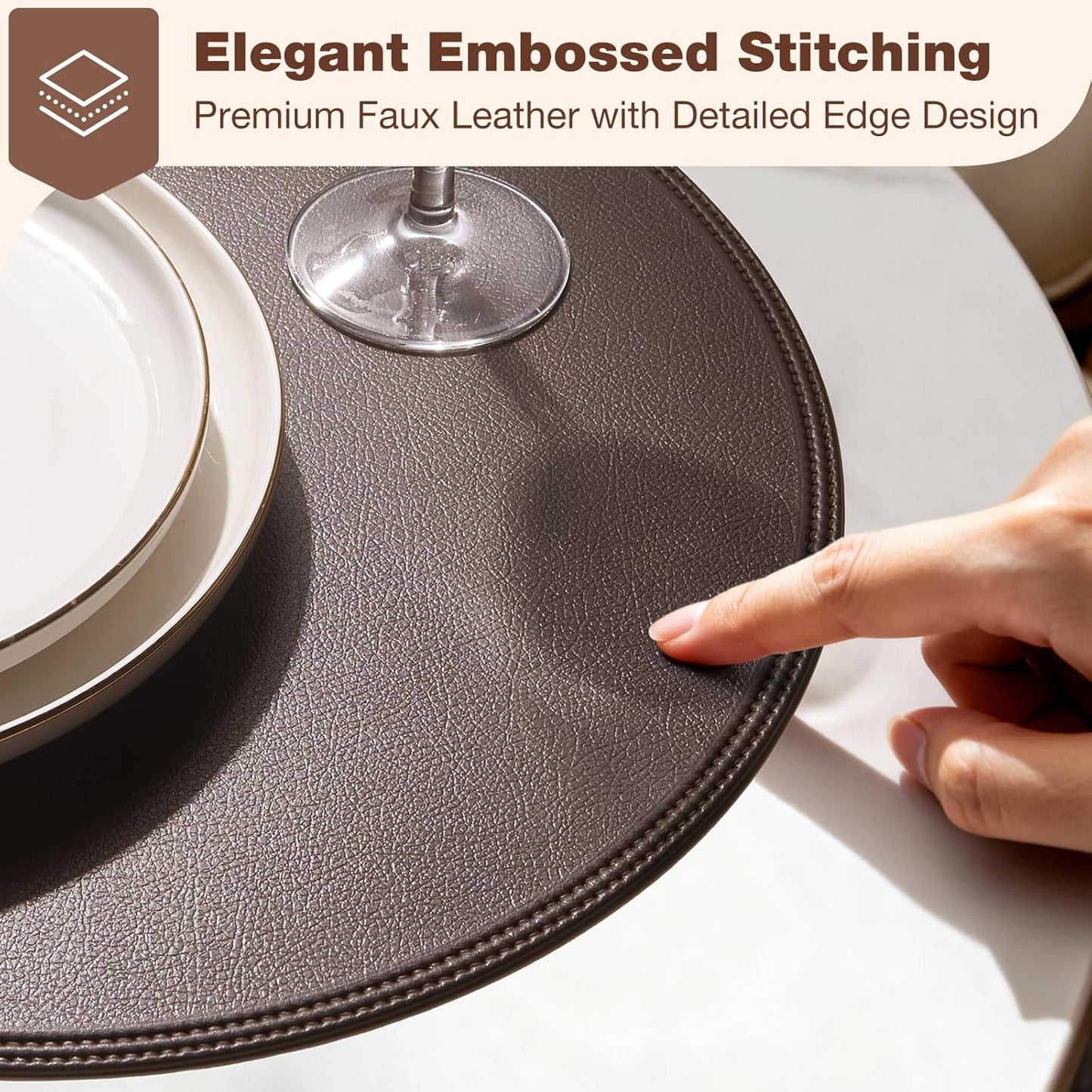Classic Brown Faux Leather Round Placemat – 38cm