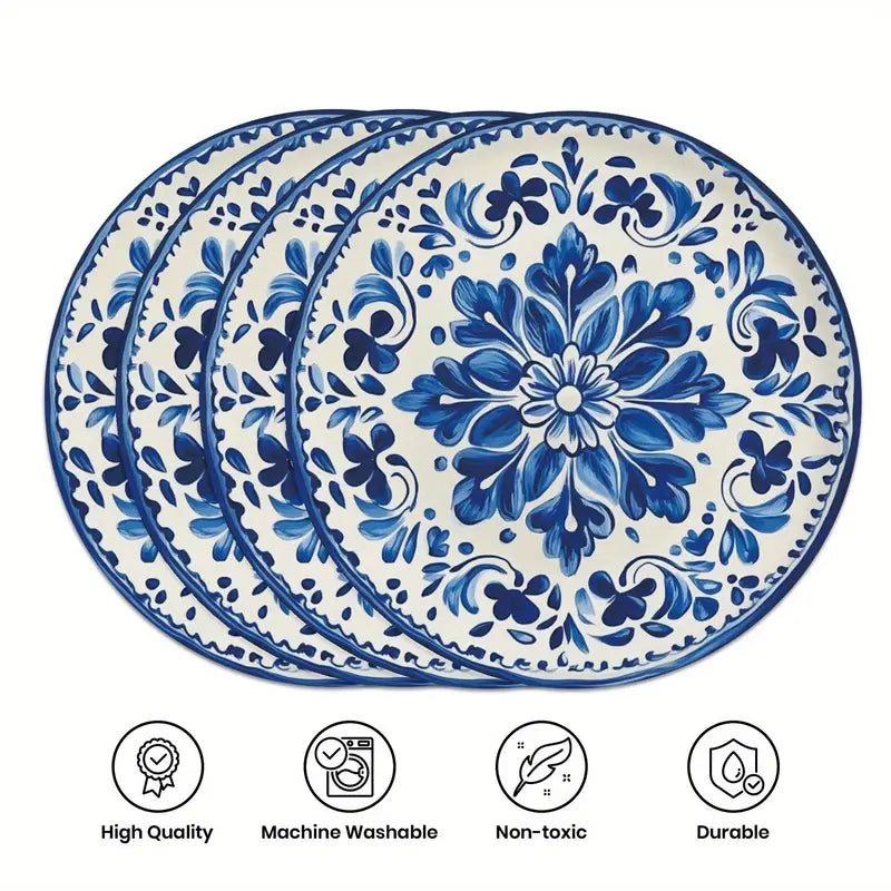 Blue and White Floral Round Placemats