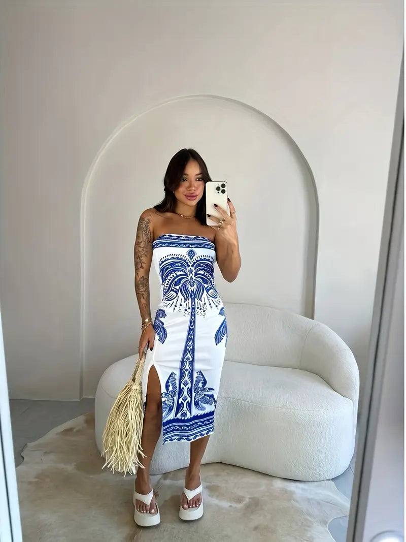 Women's Tropical Print Off-Shoulder Dress