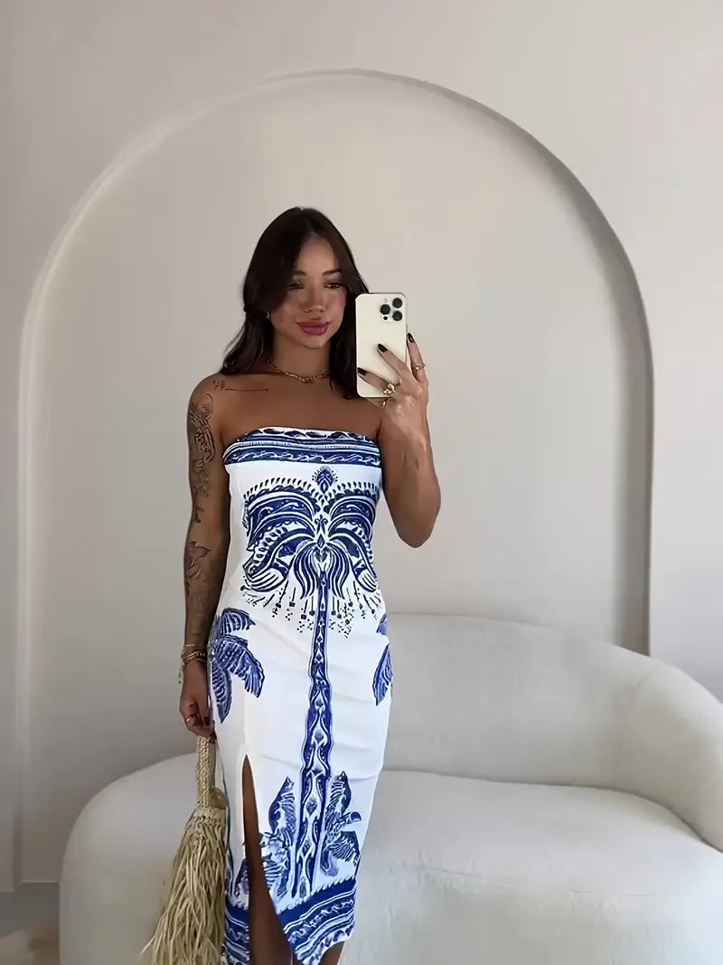 Women's Tropical Print Off-Shoulder Dress