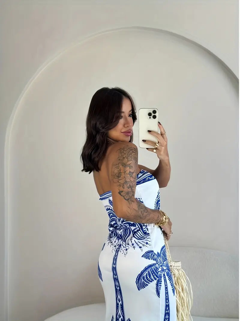 Women's Tropical Print Off-Shoulder Dress
