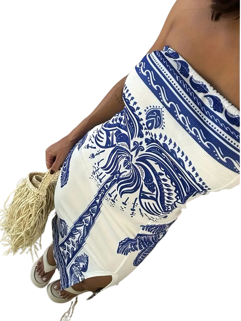 Women's Tropical Print Off-Shoulder Dress