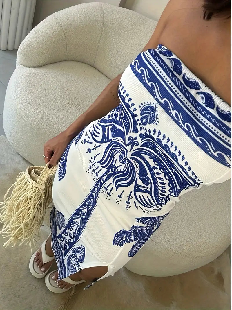 Women's Tropical Print Off-Shoulder Dress