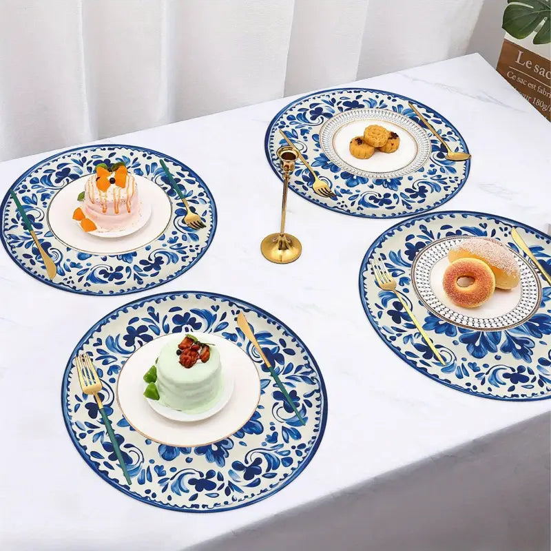 Blue and White Floral Round Placemats