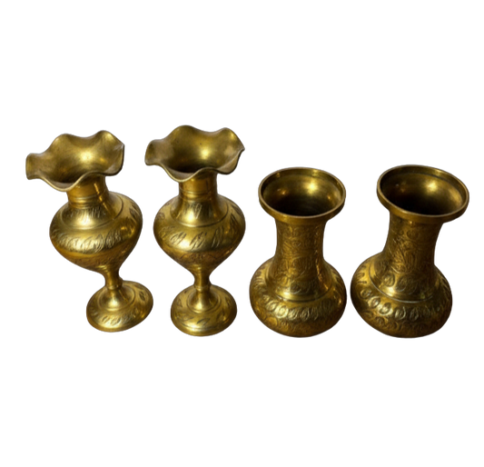 Vintage Brass Decorative VaVintage Brass Bud Vases Set – Ornate Mini Decorative Vases (11.5cm & 10cm) | Arabian Nights, Mexican & Boho Tablescape Décor