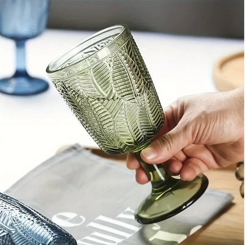 French Vintage Etched Wine Glasses with Leaf Pattern