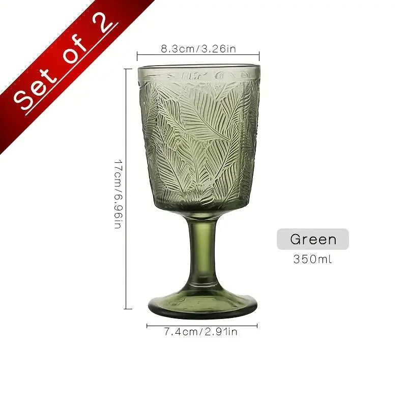French Vintage Etched Wine Glasses with Leaf Pattern
