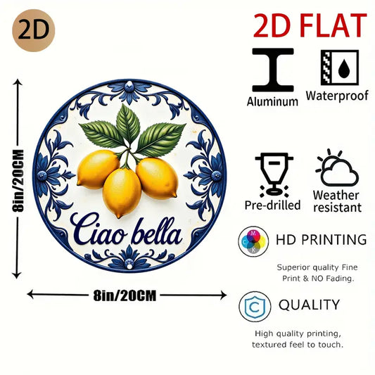 Italian themed ceramic wall art with lemon motif and Ciao bella text