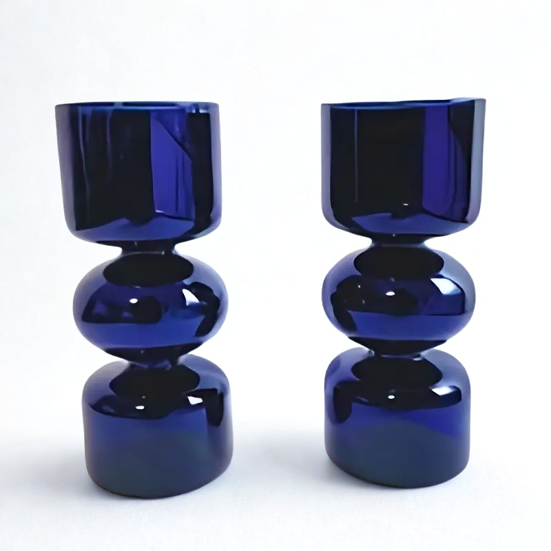 Dark blue glass candle holder (2)