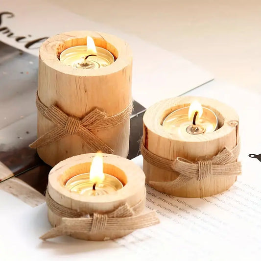 3pcs Rustic Wooden Tealight Candle Holders