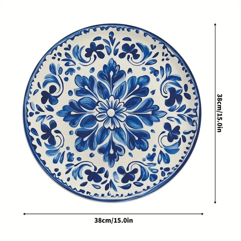 Blue and White Floral Round Placemats