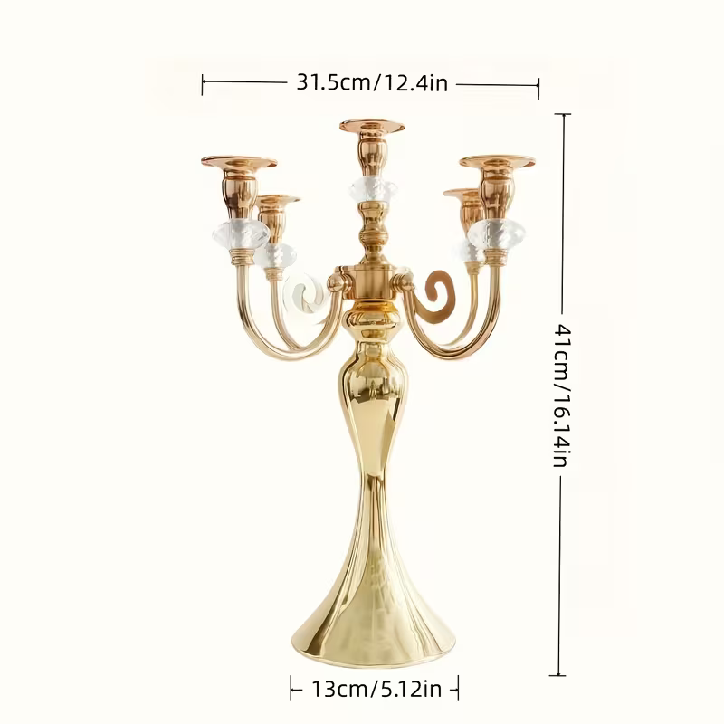 Luxury Gold & Crystal 5-Arm Candelabra – Elegant Statement Table Centrepiece (41cm)