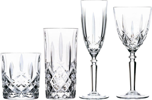 Royal Crystal Cut Glassware Collection – Wine, Champagne, Whiskey & Highball Glass Set