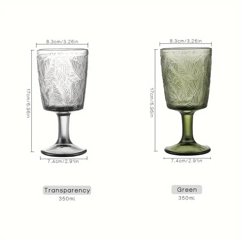 French Vintage Etched Wine Glasses with Leaf Pattern