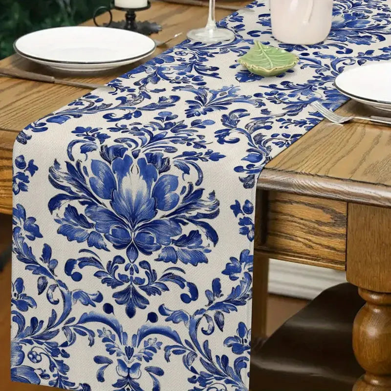 Baroque Blue Floral Totem Table Runner 274cm