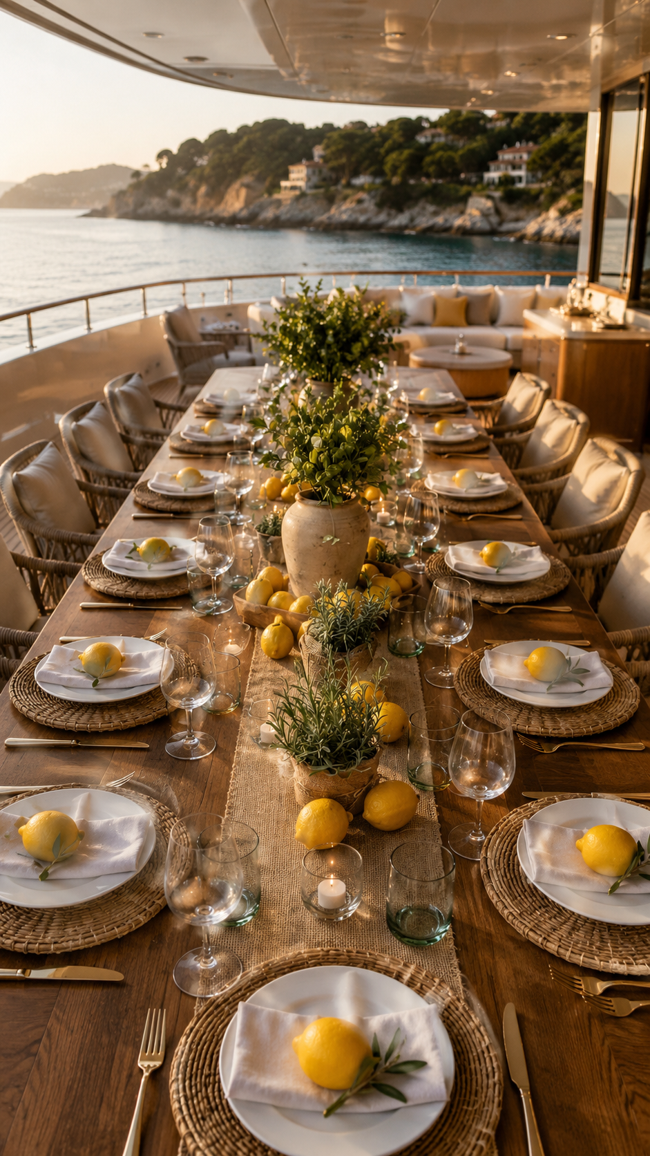 🇮🇹Mediterranean Harvest Tablescape – Luxury Rectangular 12 Seater Superyacht Dining Experience