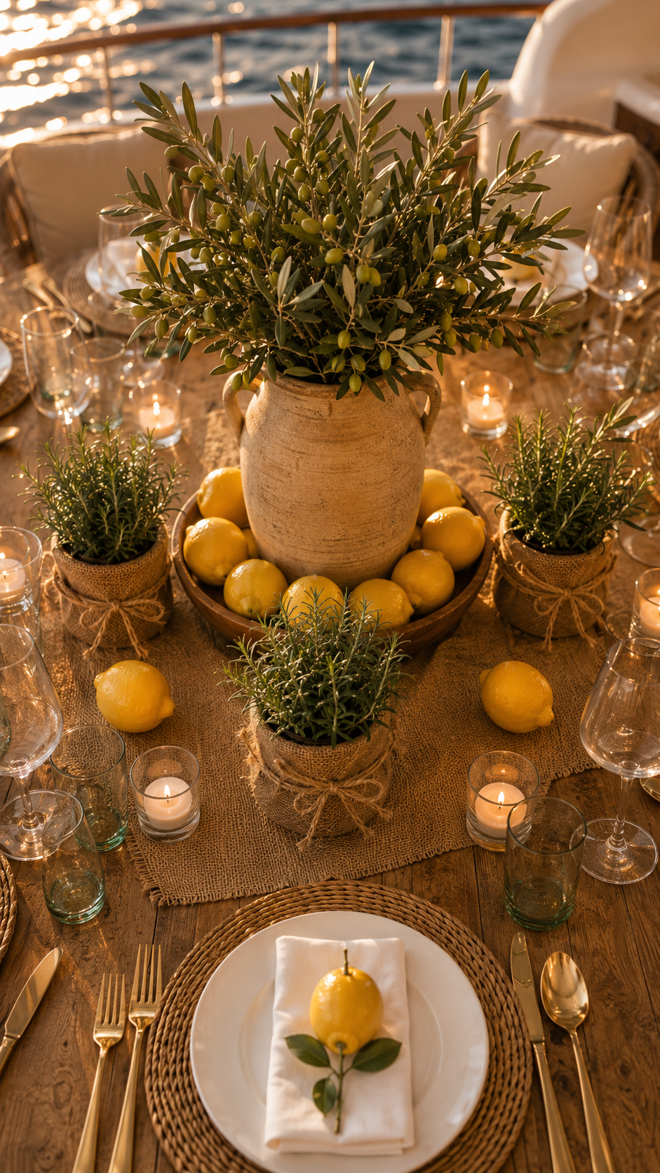 🇮🇹Mediterranean Harvest Tablescape – Luxury Round 12 Seater Superyacht Dining Experience