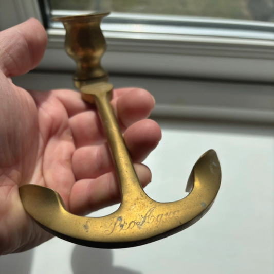 Vintage Brass Anchor Candlestick – Nautical Coastal Candle Holder Décor