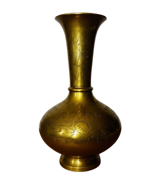 Vintage Brass Decorative Vase – Etched Metal Table Centrepiece (23cm) | Arabian Nights & Mexican Theme Décor