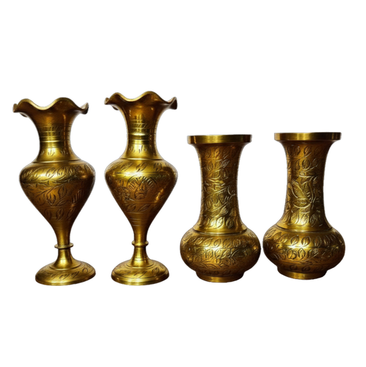 Vintage Brass Decorative VaVintage Brass Bud Vases Set – Ornate Mini Decorative Vases (11.5cm & 10cm) | Arabian Nights, Mexican & Boho Tablescape Décor
