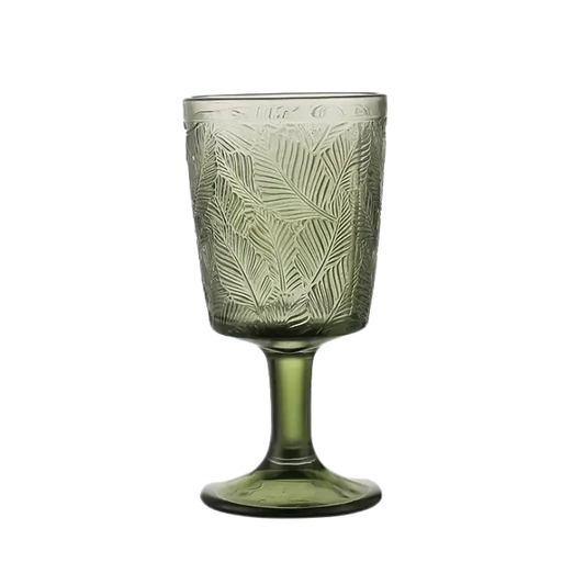 French Vintage Etched Wine Glasses with Leaf Pattern