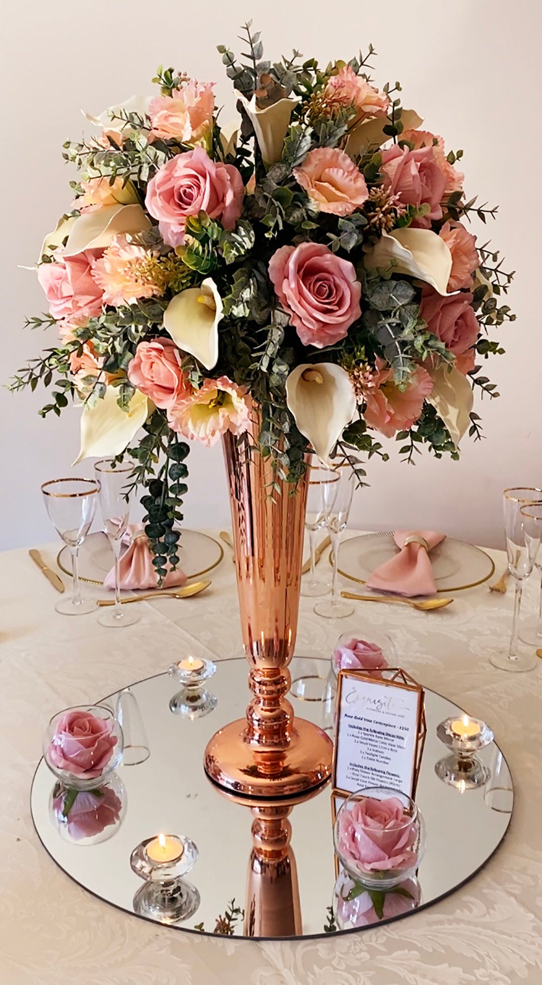 Rose Gold Trumpet Vase Centrepiece