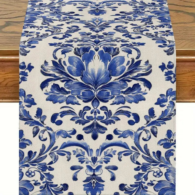 Baroque Blue Floral Totem Table Runner 274cm