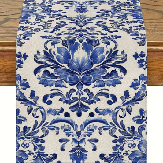 Baroque Blue Floral Totem Table Runner 274cm