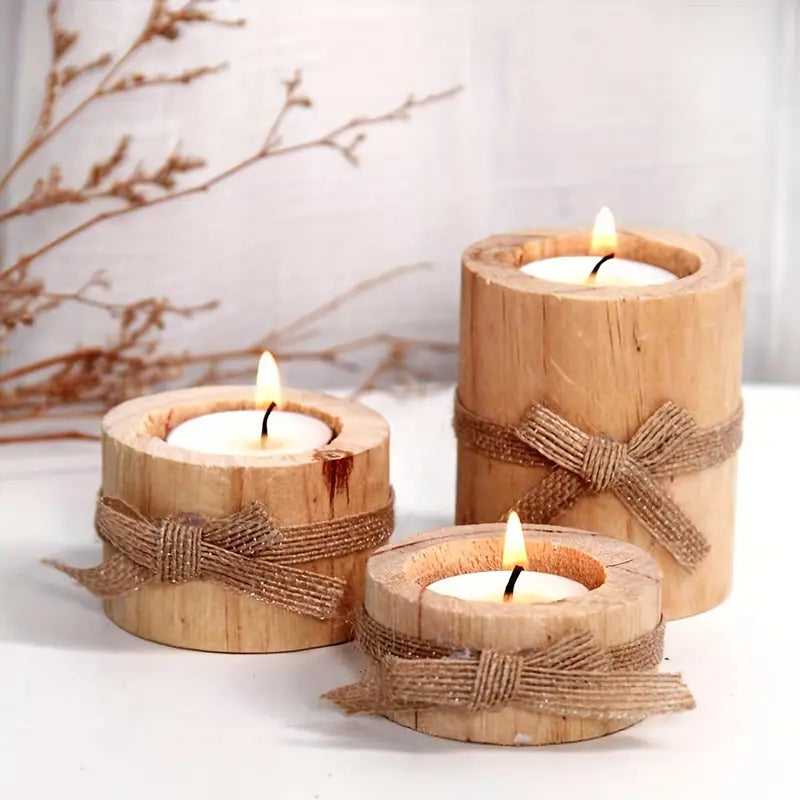 3pcs Rustic Wooden Tealight Candle Holders