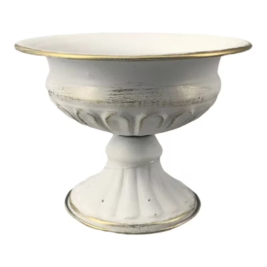 Vintage Ivory Pedestal Vase – Retro Iron Metal Footed Vase (15.5cm x 12cm)