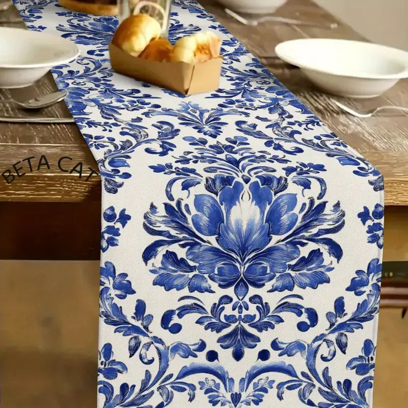 Baroque Blue Floral Totem Table Runner 274cm