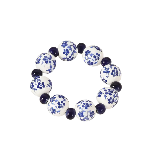 Hand-Painted Blue And White Beads Napkin Ring