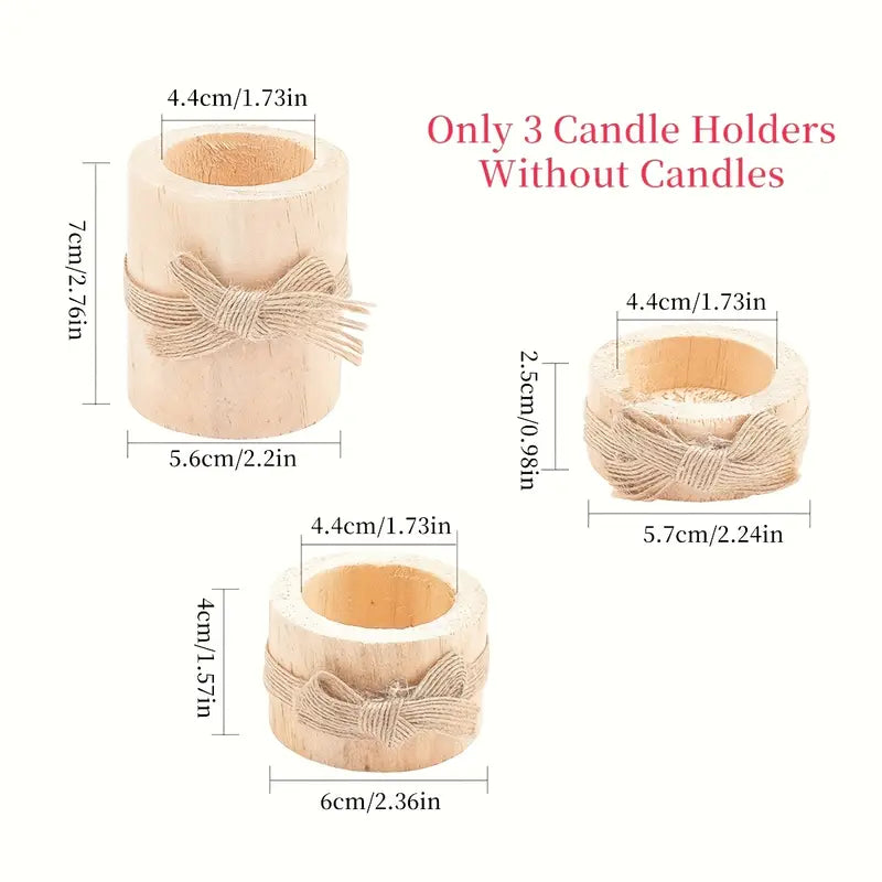 3pcs Rustic Wooden Tealight Candle Holders