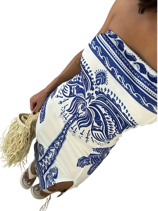 Women's Tropical Print Off-Shoulder Dress