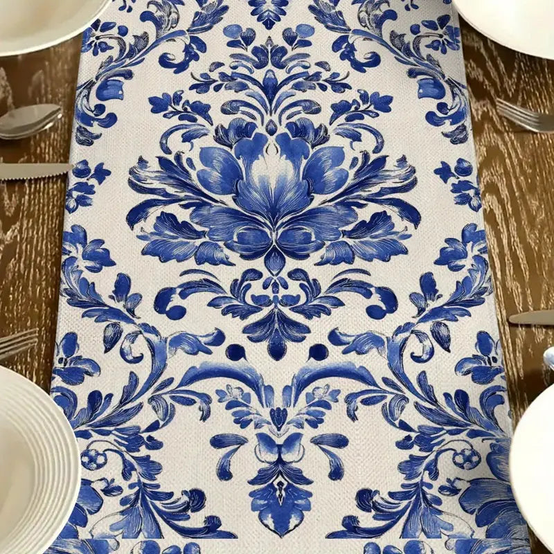 Baroque Blue Floral Totem Table Runner 274cm