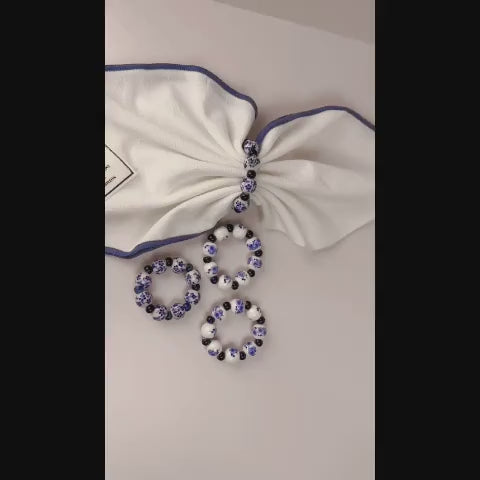 Hand-Painted Blue And White Beads Napkin Ring
