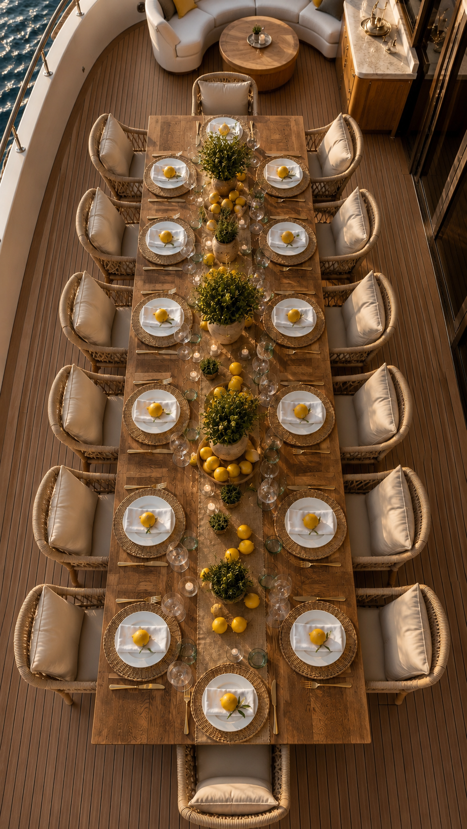 🇮🇹Mediterranean Harvest Tablescape – Luxury Rectangular 12 Seater Superyacht Dining Experience
